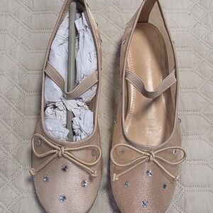 Amazon Women's Tan Ballet Flats with Rhinestones
